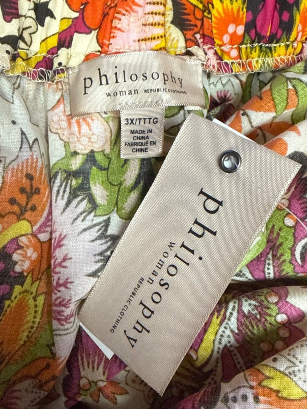 Philosophy NWT Women's 3X 100% Cotton Boho Floral Midi Skirt Plus Cottagecore - Picture 7 of 10
